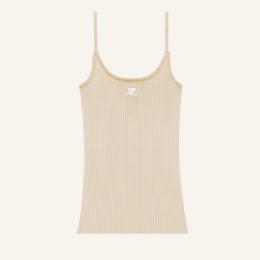 Courrèges Reedition Rib Knit Tank Top in color sand